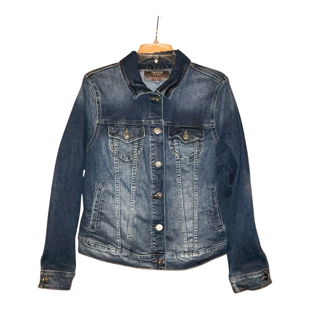 Torrid Womens‎ Denim Trucker Jean Jacket 1X Dark Wash Button Front Stretch